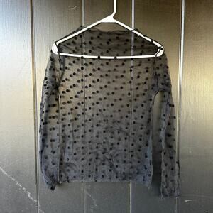 Sheer Black Polka Dot Mesh Long Sleeve Top Size Small